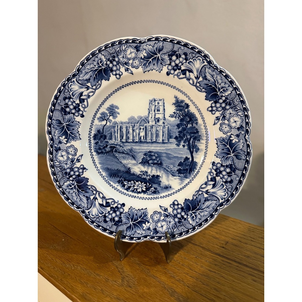 Wood & Sons Abbeys Fountains Blue Transferware Plate 6.75" English Ironstone